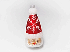 Karácsonyfadísz - üvegből készült mikulás fej, 9,5 cm