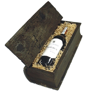 Öreg fából készült szimpla bortartó doboz - könyv alakú - sötétbarna