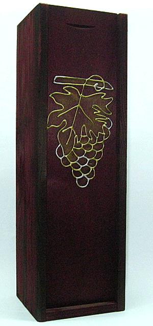 Padlizsán színű, új fából készült szimpla borosüveg tartó doboz, szőlőfürt mintával - közepes szemű