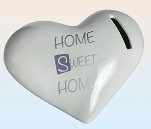Szív alakú kerámia persely - "Home Sweet Home" (többféle)
