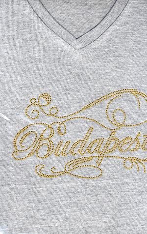 Női póló (sport szürke) - Budapest arany strasszos (XL)