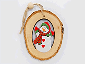 Karácsonyfadísz - faágból kimetszett hóember, 9 cm